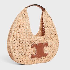 NEW Celine Raffia and Calfskin Classic Panier Hobo Bag